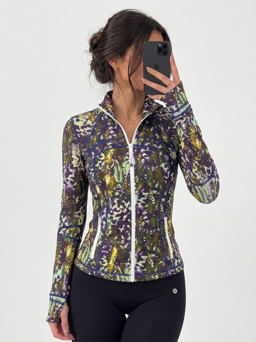 Lululemon Define Jacket Size 10 Abstract Floral Mesh Grid Full Zip Up